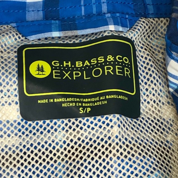G.H. Bass & Co Explorer Blue Plaid Sportsman Short Sleeve Shirt New S - Picture 2 of 3